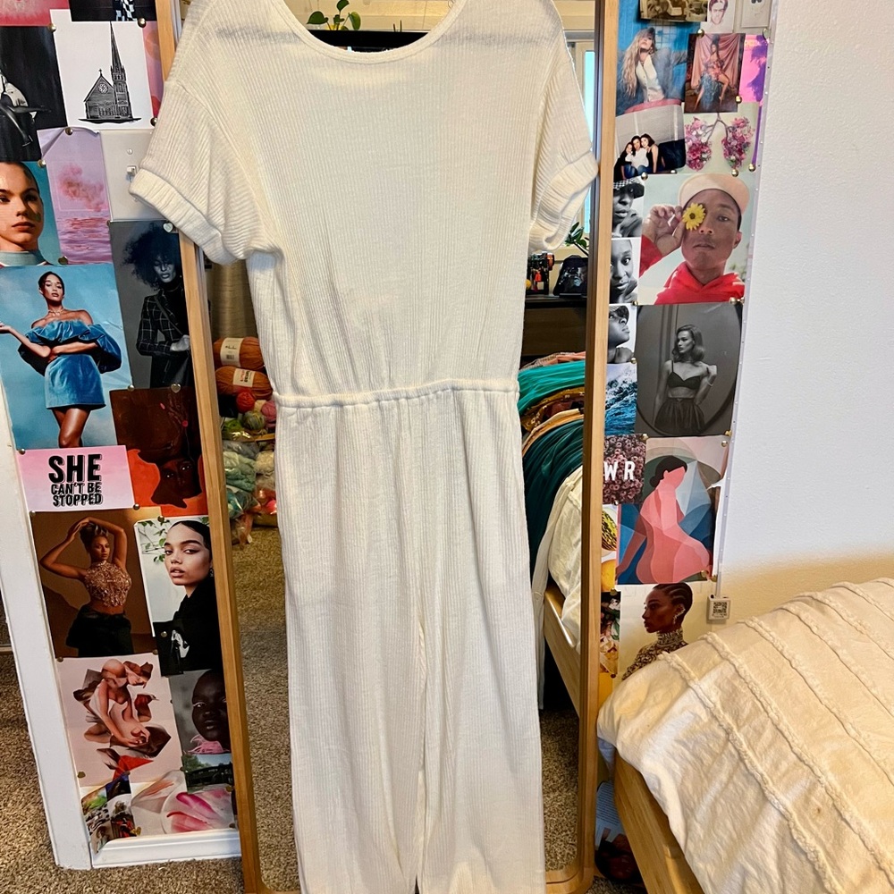 White Ribbed Jumpsuit